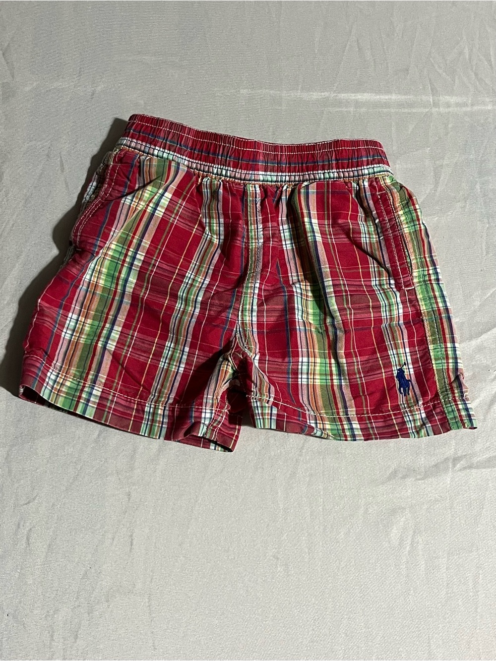 Polo by Ralph Lauren Red Multicolor Plaid Swim Shorts Boys Size 9 Months